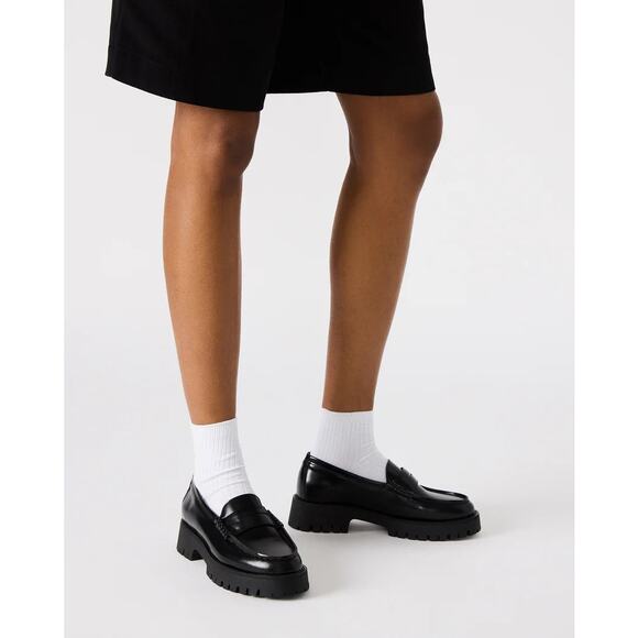 Steve Madden Sz 11 Black Patent Langsten Leather Platform Loafers - Picture 1 of 11